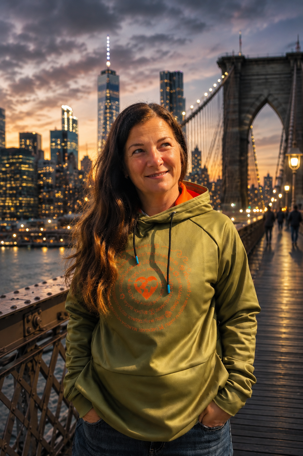 Ocean Rise Hoodie - Women  - Grün mit orangefarbenem Logo