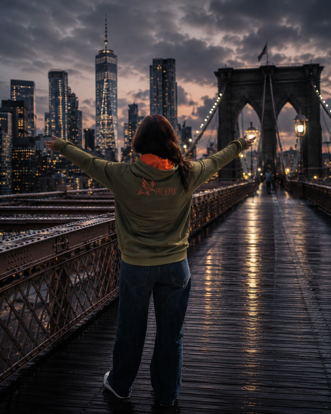 Ocean Rise Hoodie - Women  - Grün mit orangefarbenem Logo