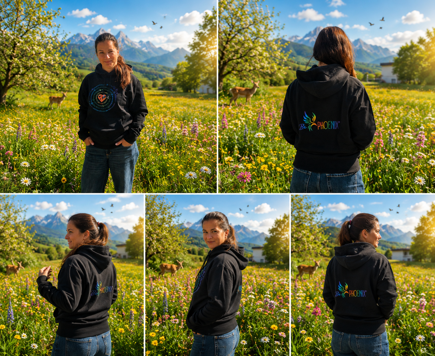 Urban Rise Hoodie - Unisex - Schwarz mit Rainbow Logo