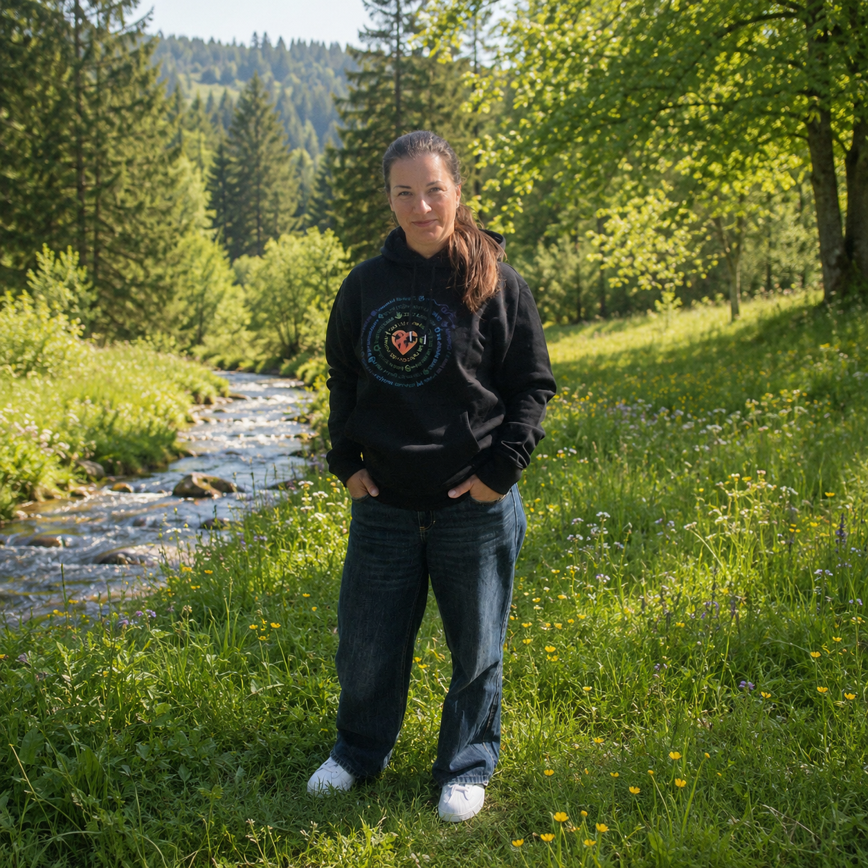 Urban Rise Hoodie - Unisex - Schwarz mit Rainbow Logo